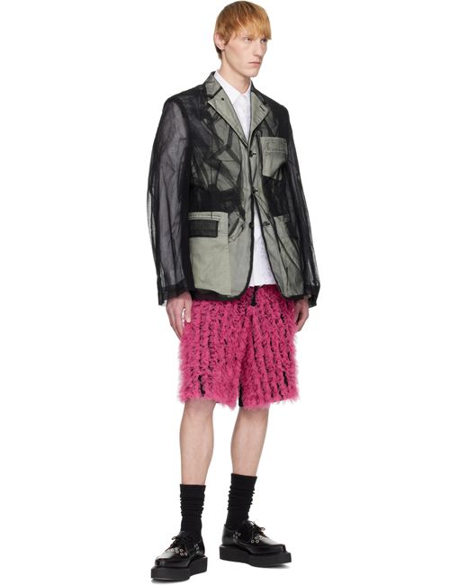 Comme des Garçons Pink Wool Gabardine Medium & Nylon Tulle Shorts for men