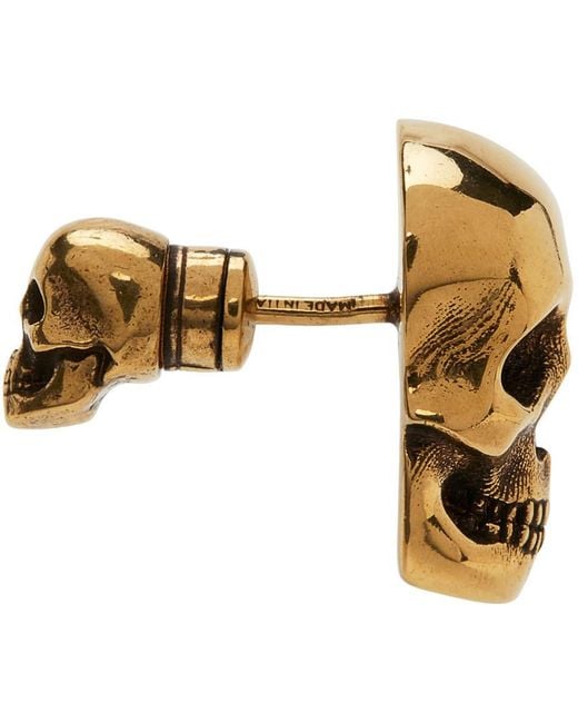 Alexander McQueen Black Gold Skull Earring for men