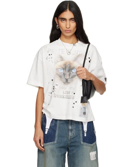 Maison Mihara Yasuhiro ホワイト Cat Printed Embellished Distressed 