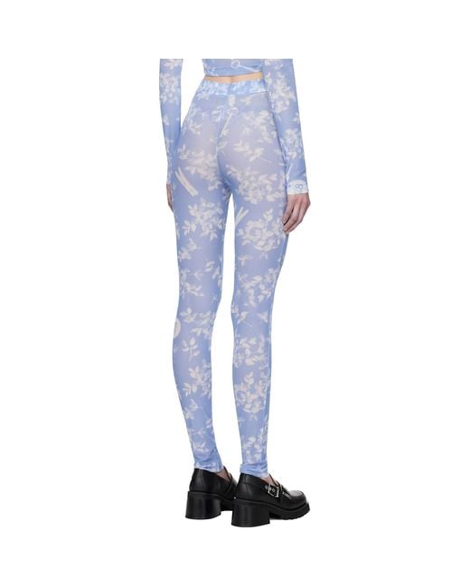 Moschino Blue Floral Print Mesh Leggings