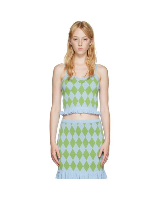 Pushbutton Multicolor Argyle Tank Top