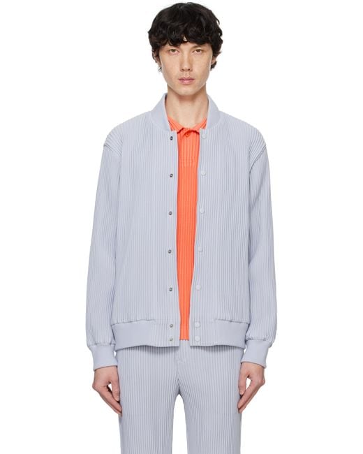 Homme Plissé Issey Miyake White Kersey Pleats Bomber Jacket for men