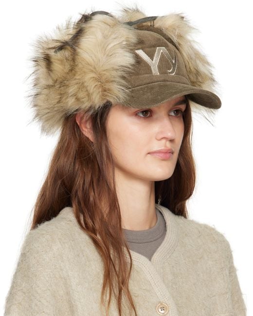 Open YY ファー付きカーキコーデュロイキャップ Open YY ファー付きカーキコーデュロイキャップ Open yyファー付き