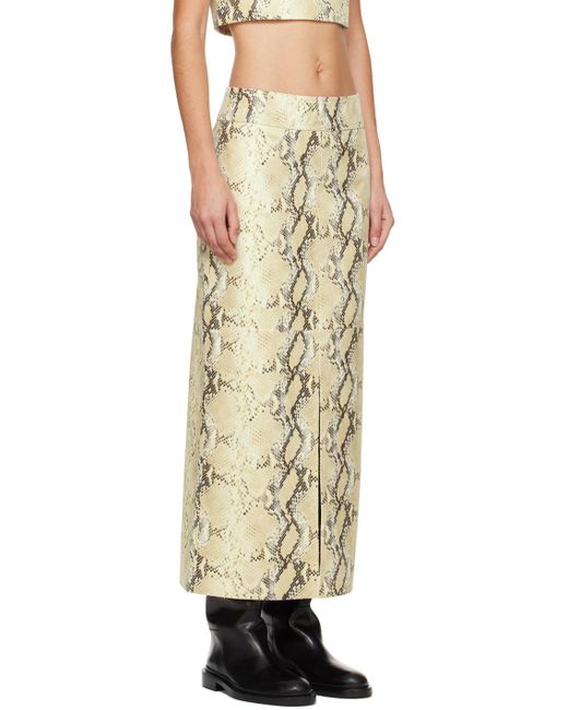 Helmut Lang Natural Beige Python-embossed Leather Midi Skirt
