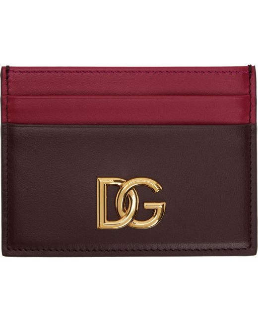 Dolce & Gabbana バーガンディ＆ピンク 'Dg' ロゴ カーフスキン カードケース Purple
