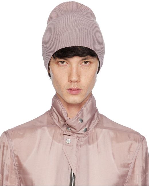 Rick Owens Pink Ribbed Beanie for men