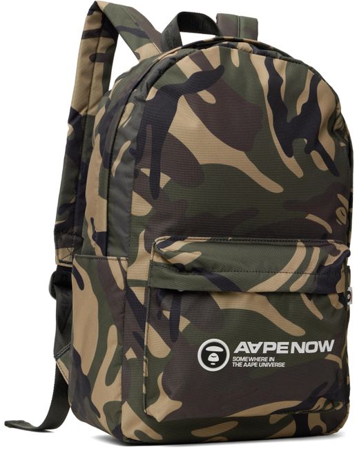Aape By A Bathing Ape Black Khaki Moonface Patch Camo Backpack for men