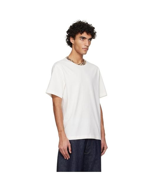 Burberry White Off- Check Trim Cotton T-Shirt for men