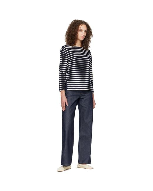 A.P.C. Black Striped Three-Quarter Sleeve T-Shirt
