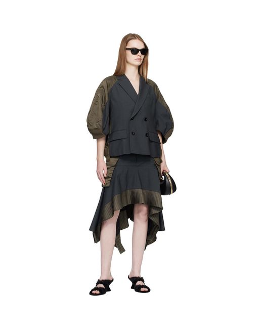 Sacai Black Khaki Suiting Nylon Twill Blazer