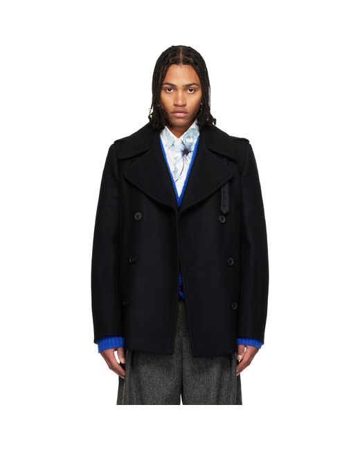 Dries Van Noten Blue Melton Peacoat for men