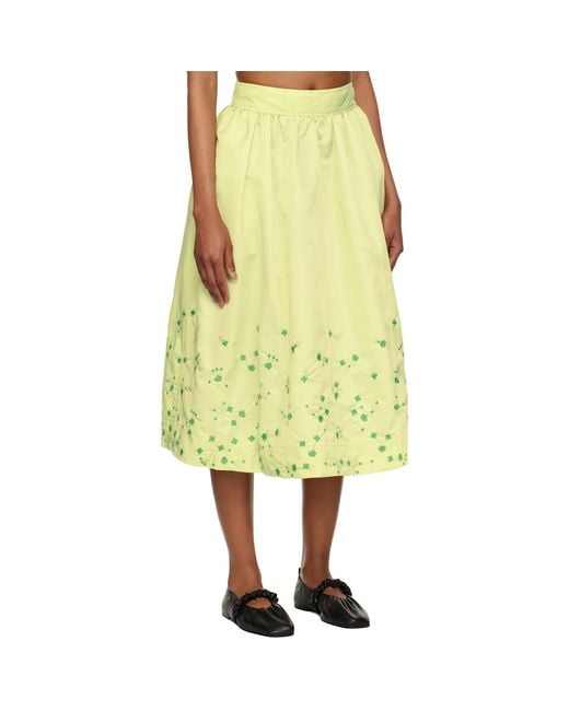 Ganni Yellow Ssense Exclusive Green Midi Skirt