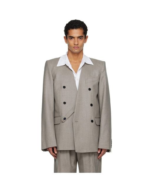 ALAINPAUL Gray Taupe Minimalist Tailored Blazer for men