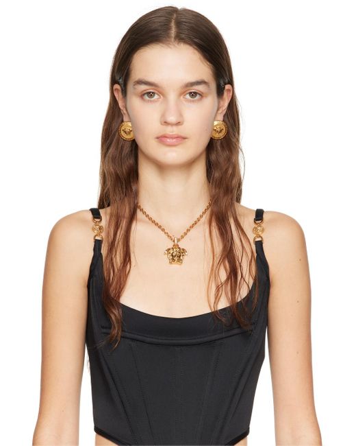 Versace Black Gold Tribute Medusa Stud Earrings