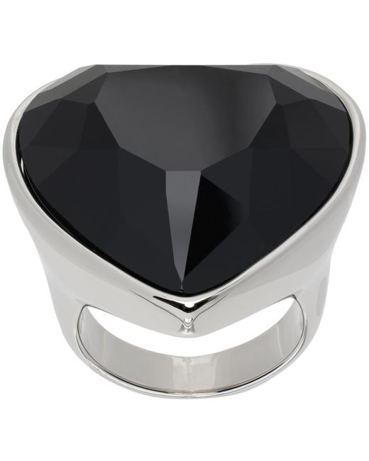 Vetements Black Silver Crystal Heart Ring for men
