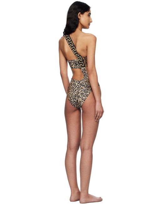 Maillot De Bain Une Pièce Brun Et Noir À Motif Greca Versace en coloris Black
