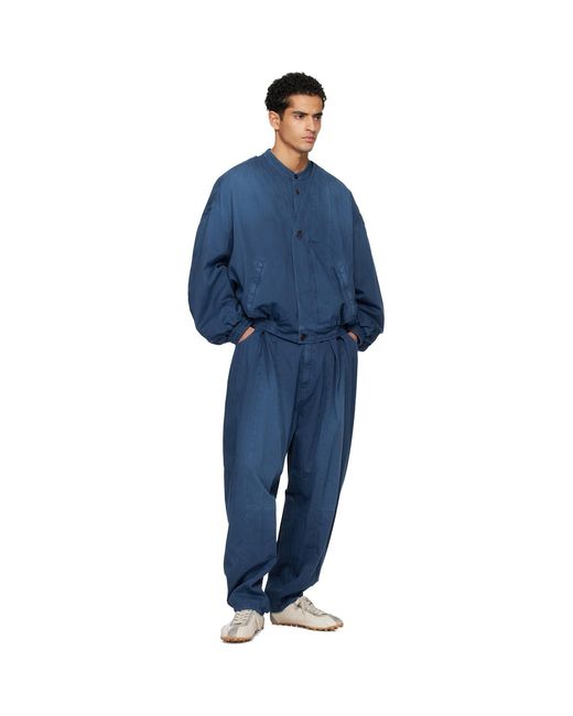 Hed Mayner Blue Herringbone Denim Bomber Jacket for men