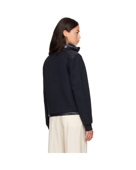 Moncler Blue Zip Up Cotton Fleece Down Cardigan