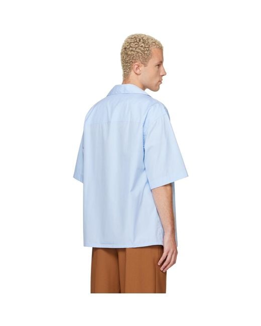 Marni Blue Peeping Logo Poplin Bowling Shirt for men