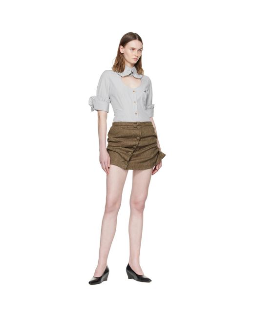 Vivienne Westwood Brown Pinstripe Shirting S/S Toulouse Frill Shirt