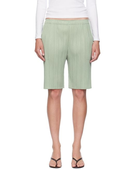 Pleats Please Issey Miyake Green June Monthly Colors Shorts