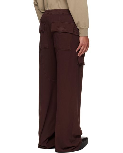Rick Owens Red Burgundy Concordians Wide Creatch Cargo Pants for men