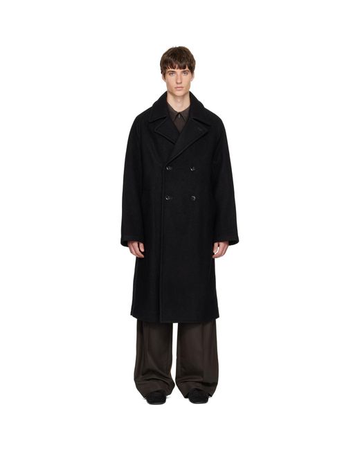 Lemaire Black Double-Breasted Wool & Alpaca Coat for men