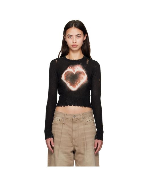 R13 Black Ssense Exclusive Flaming Heart Baby Crewneck Sweater