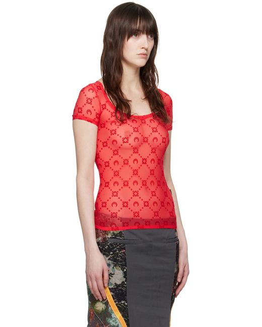 T-shirt rouge à motif moonogram - borderline MARINE SERRE en coloris Red