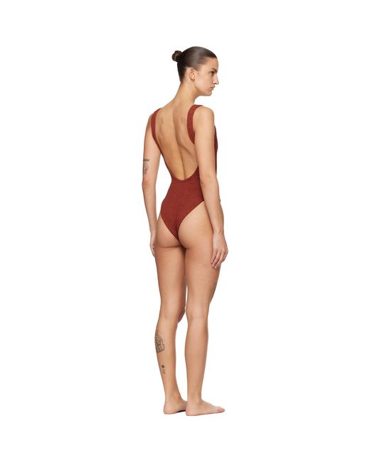 Hunza G Black Burgundy Square Neck Swimsuit