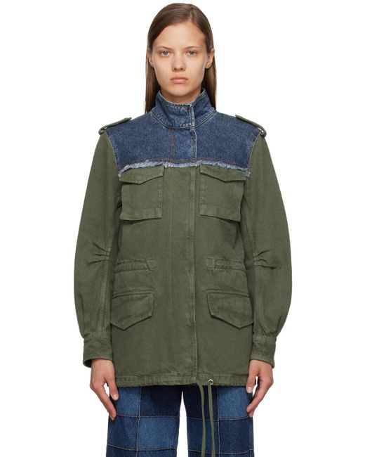 Chloé Green Khaki & Blue Utilitarian Denim Jacket