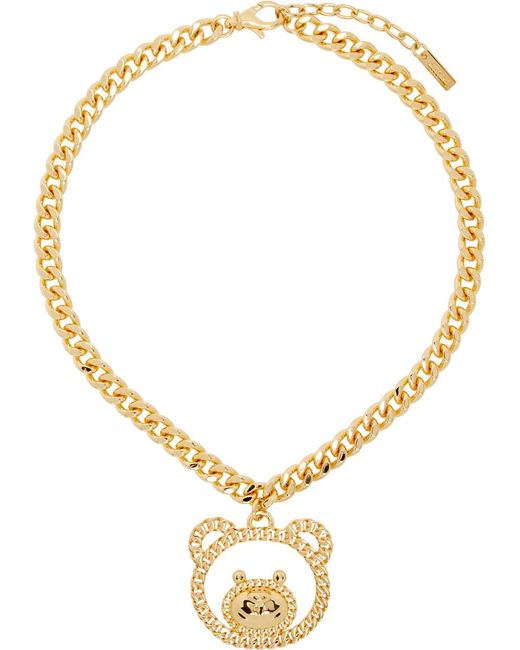 Moschino Metallic Gold Teddy Family Necklace