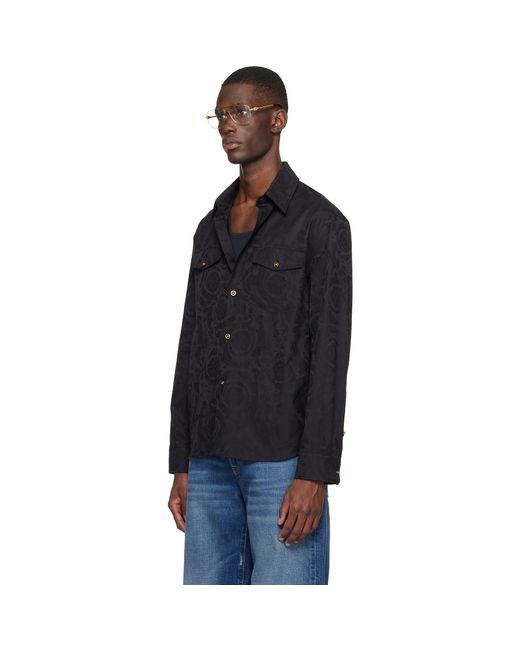 Versace Black Jacquard Cotton-Poplin Shirt for men