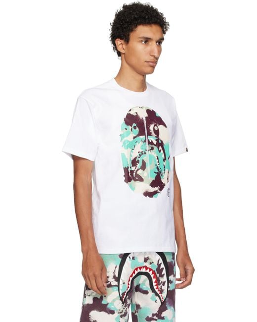 A Bathing Ape White Map Camo Ape Head Shark T-Shirt for men