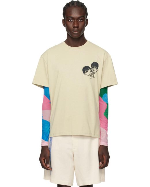 J.W. Anderson Multicolor Beige Embroidered T-shirt for men