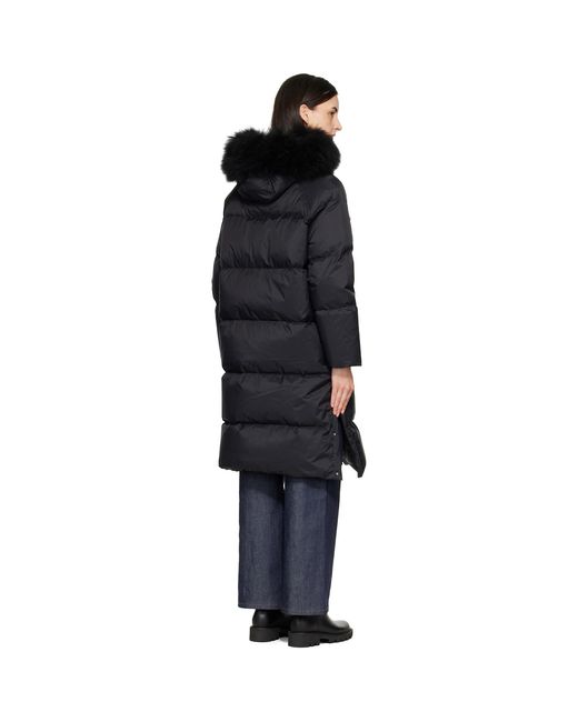 Yves Salomon Black Waterproof Technical Lambswool Trim Long Down Jacket