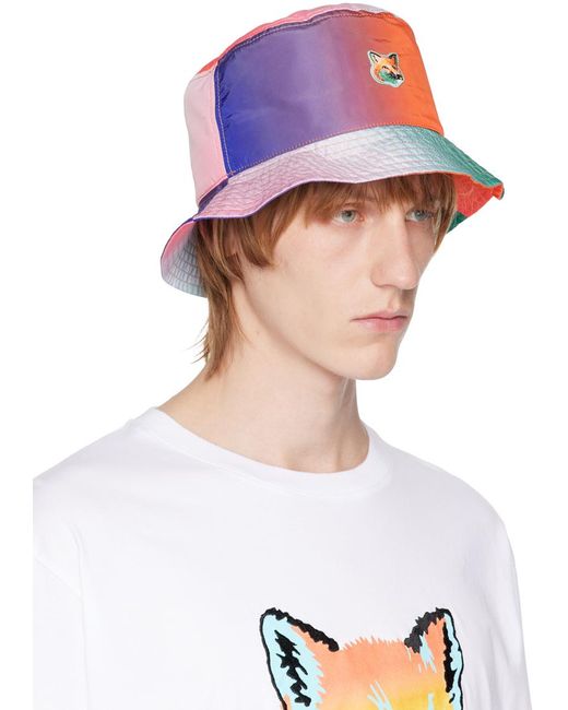 Maison Kitsuné White Multicolor Fox Head Bucket Hat for men