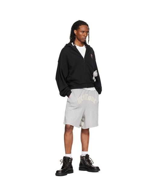 we11done Black Doodle Teddy Zip-Up Hoodie for men