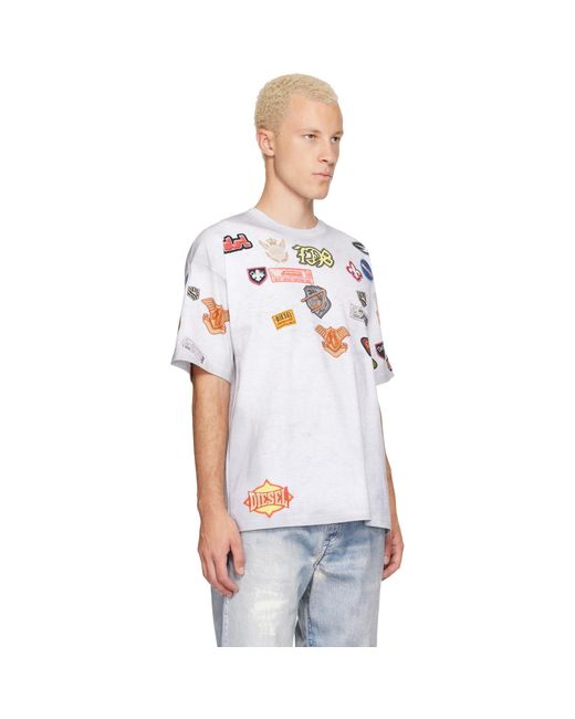 DIESEL White All-Over Patches T-Shirt for men