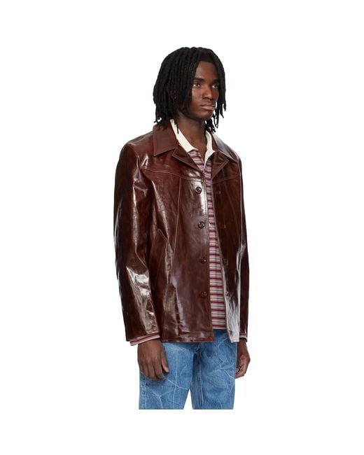 MMIC Brown Boulevard Leather Coat for men