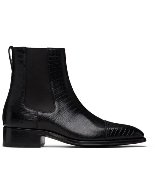 Tom Ford Black Printed Tejus Chelsea Boots for men