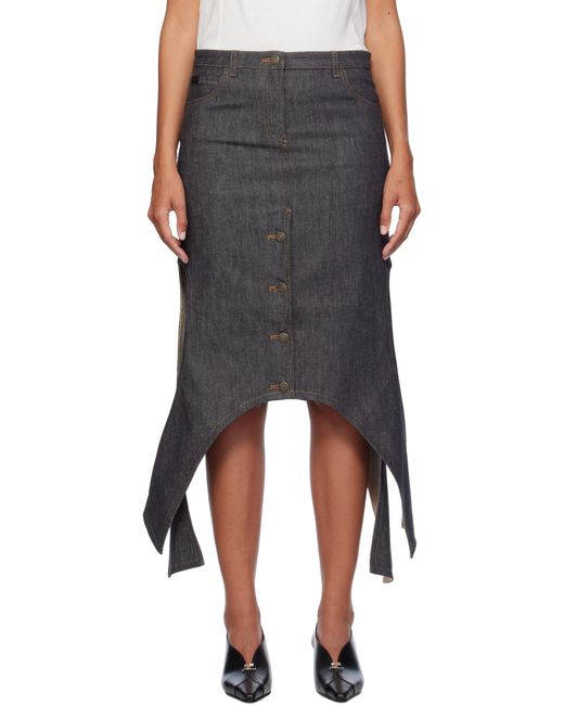 Courreges Black Reversed Denim Midi Skirt