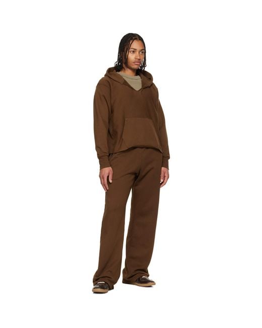 Les Tien Brown Heavyweight Raw Cropped Hoodie for men