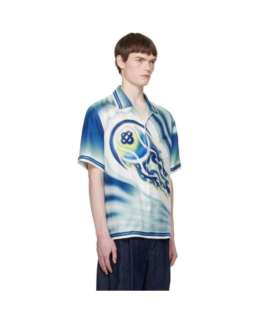 Casablanca Blue 'The Art Of The Serve' Short Sleeve Silk Shirt for men