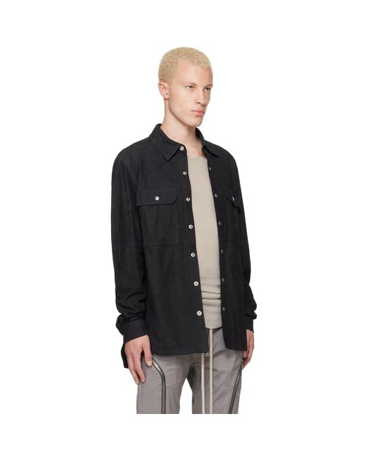 Rick Owens Black Tower Suede Overshirt for men