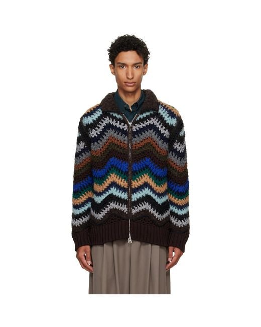 Sacai Black Mix Crochet Knit Blouson Jacket for men