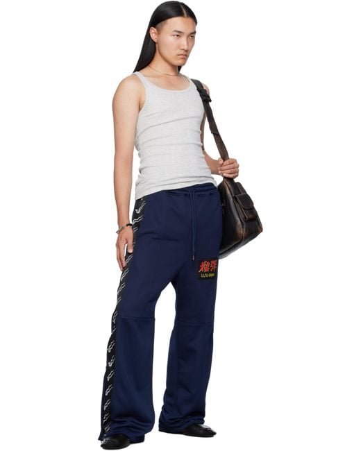 Lu'u Dan Blue Stacked Track Sweatpants for men