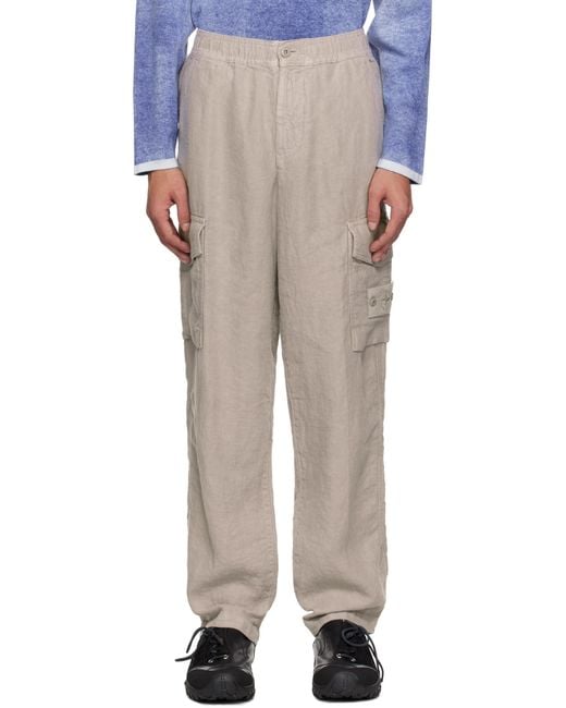 メンズ Stone Island グレー Diagonal リネン カーゴパンツ Multicolor