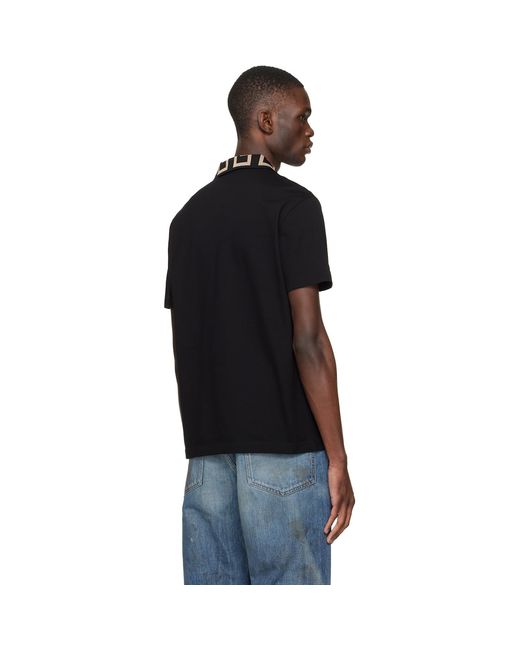 Versace Black Embroidered Cotton Piqué Polo for men