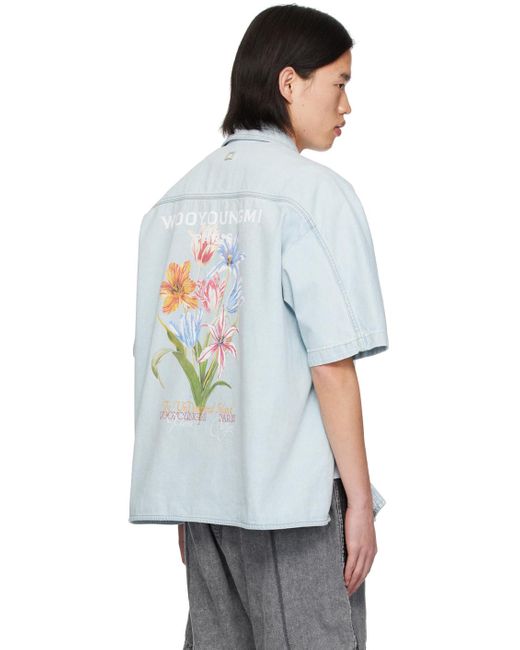 Wooyoungmi Blue Floral Denim Shirt for men